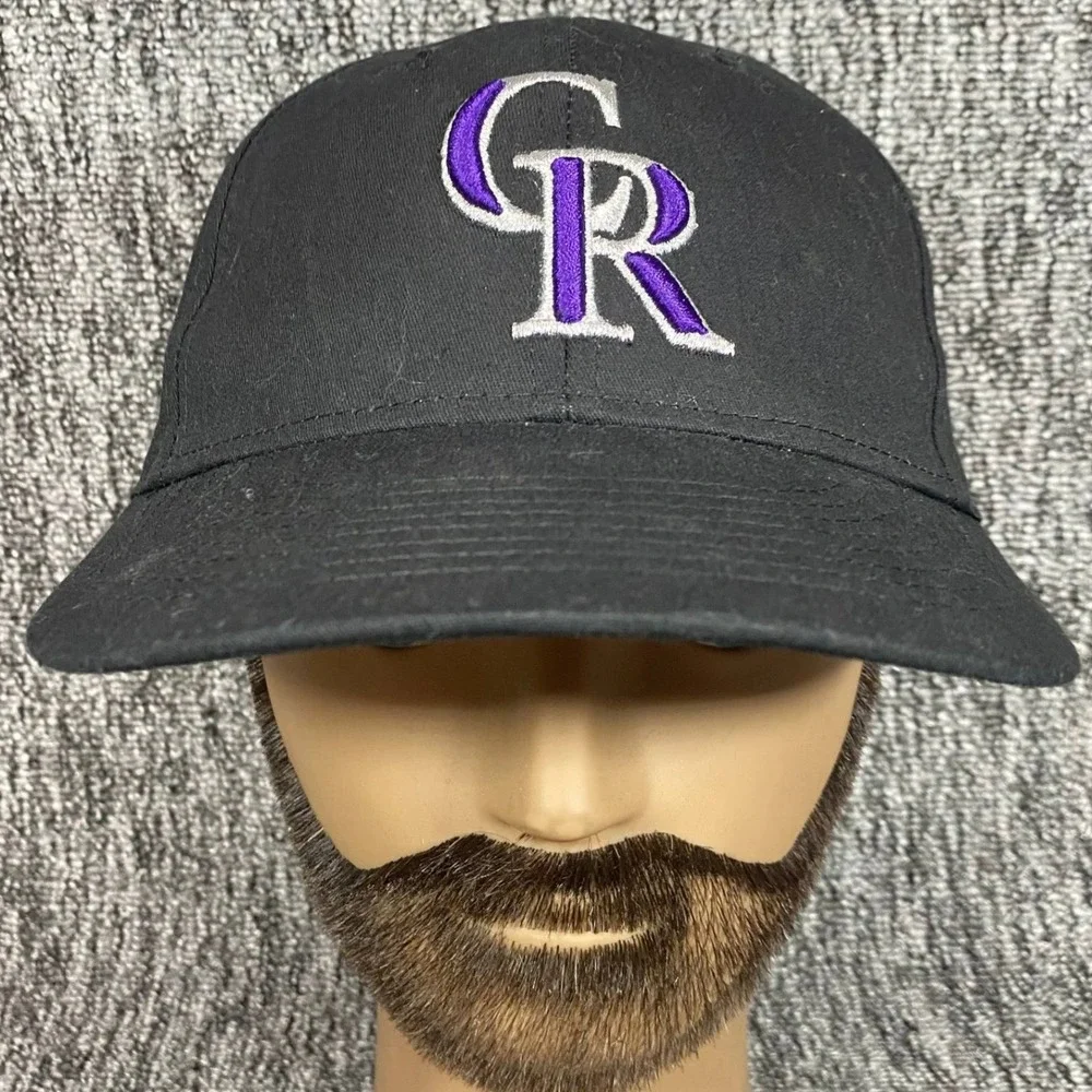 OC Sports MLB Colorado Rockies Hat Cap Youth Black Purple Strapback Adjustable